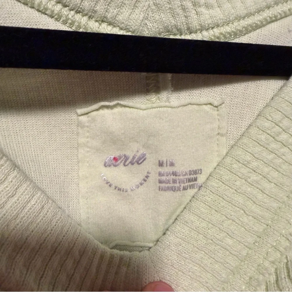 Aerie Lime Green Waffle Ribbed V-Neck Sweatshirt M - Picture 3 of 3